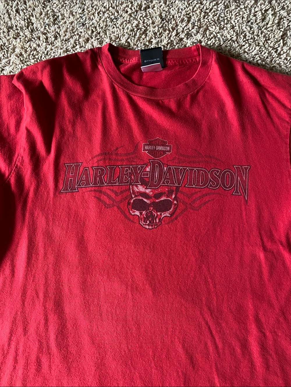 Harley-Davidson Red Short Sleeve Tee with Skull Graphic